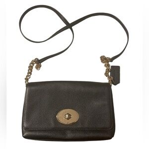 Coach Crosstown Black Crossbody Bag with Gold Chain 2015